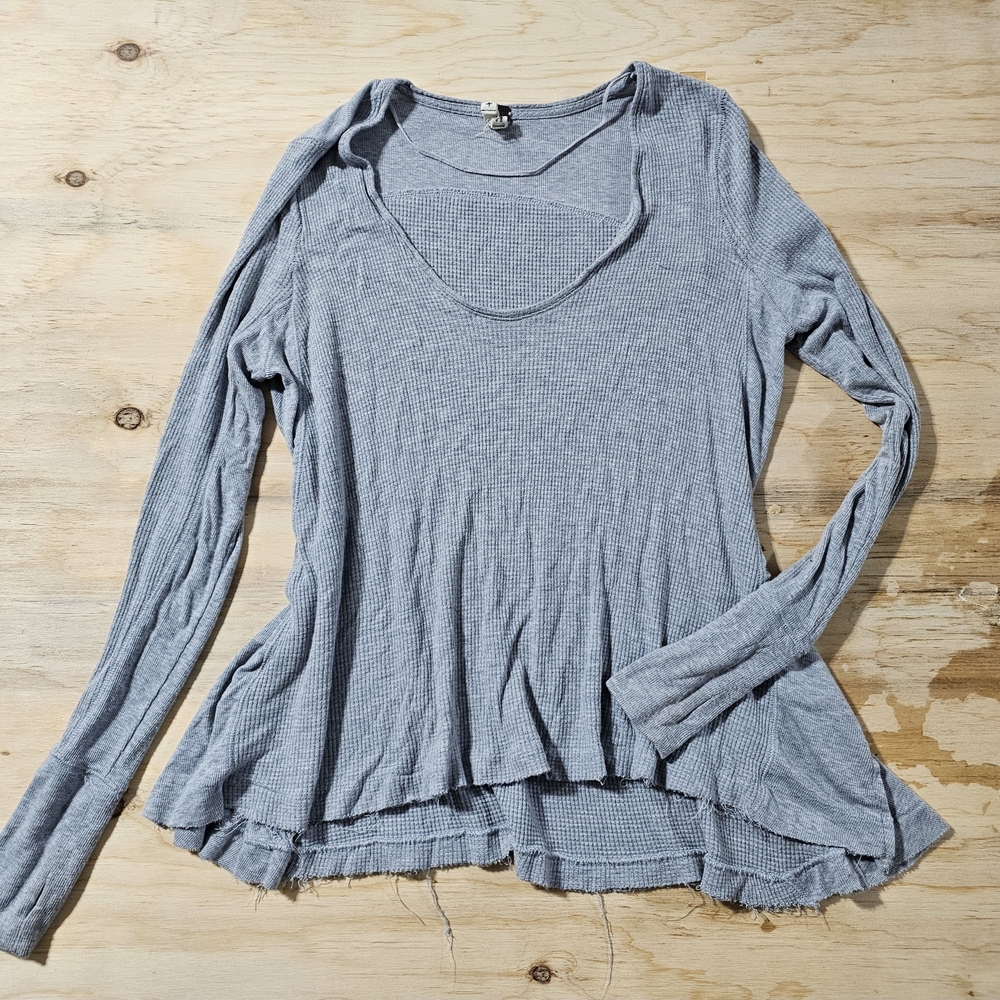 Free People Malibu Thermal Long Sleeve Sz M Top Gray Scoop Neck Slouchy Boho